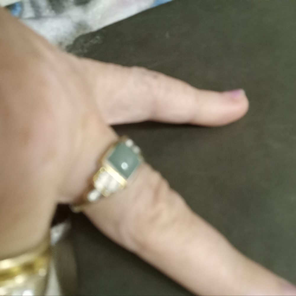 Vintage ring Jade and moonstone on brass color ring